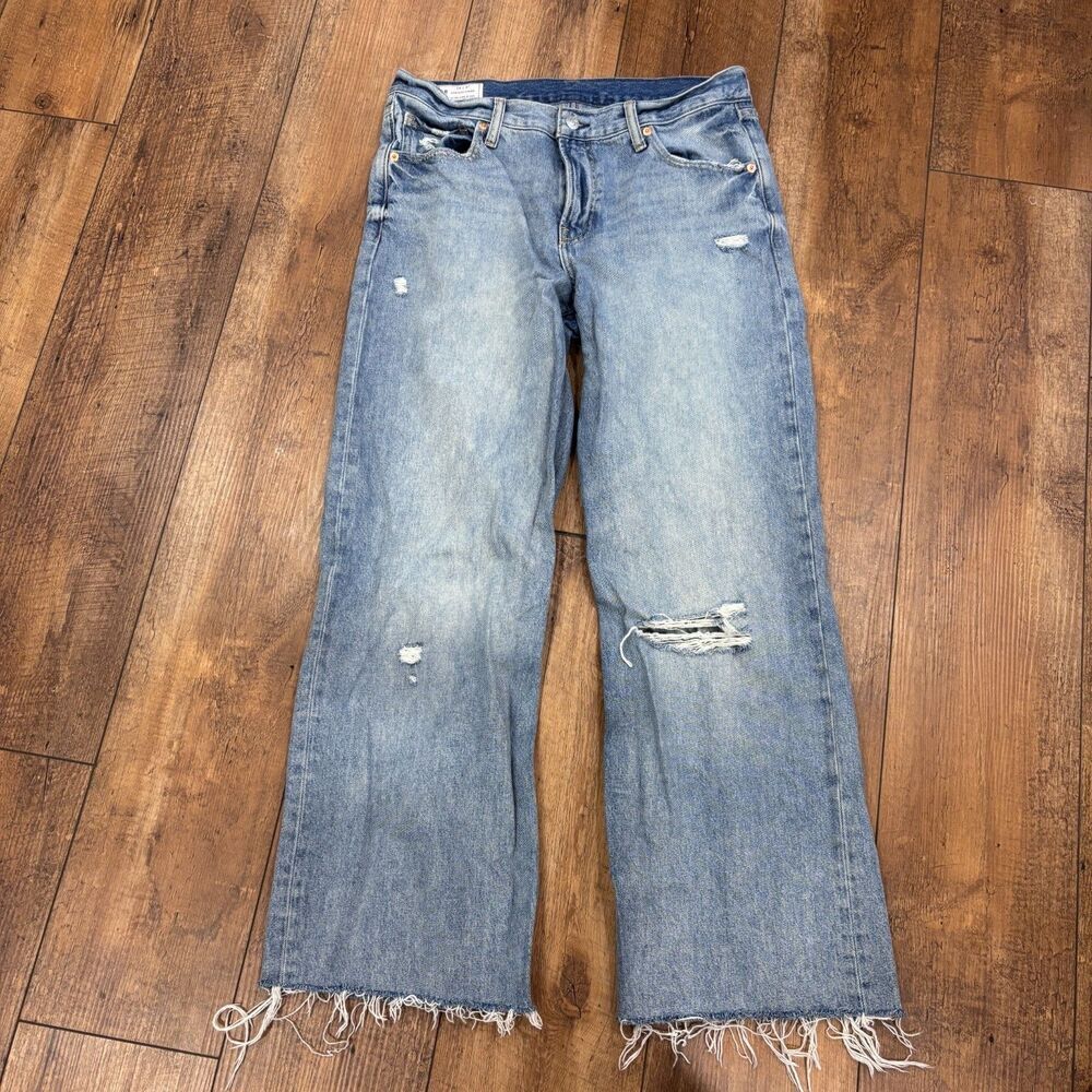 The Gap Low Rise Wide Leg Distressed Stride Jeans Women's Size 28/6 Tall Raw Hem - Picture 10 of 10
